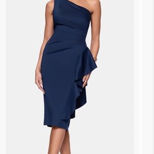Xscape Elegant One-Shoulder Blue Dress